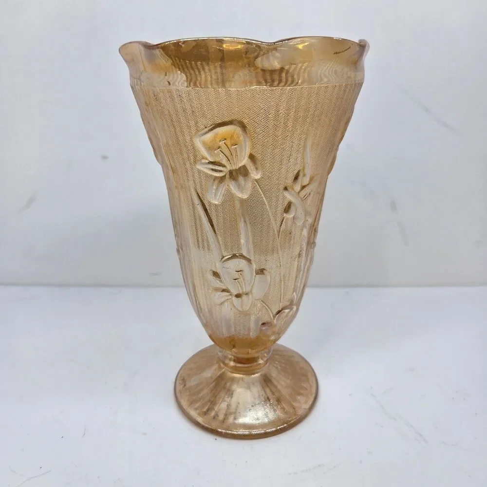Jeanette Glass Co. Vintage Amber Iris And Herringbone 9